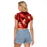 Red Banana Leaf Hawaii Raglan Cropped T Shirt Lau Maia Plumeria Tropical Summer Vibes