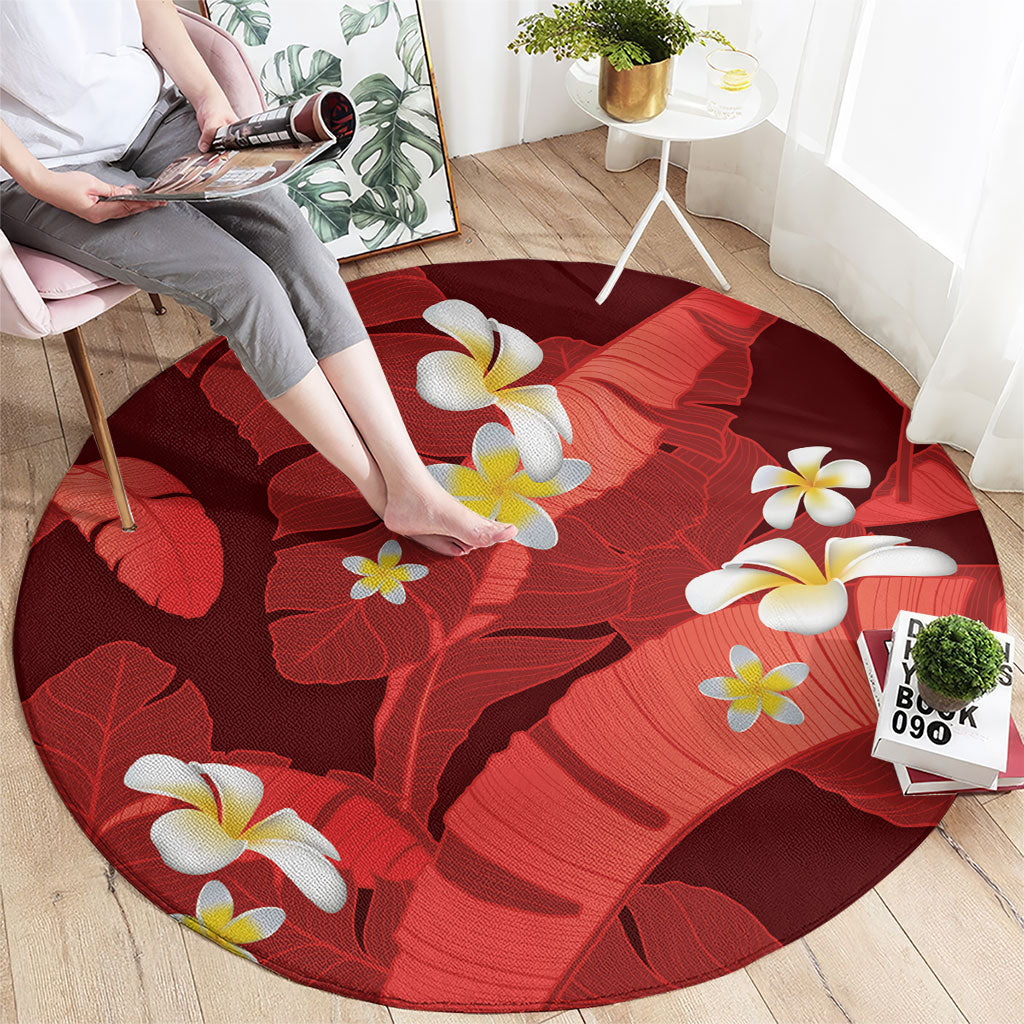 Red Banana Leaf Hawaii Round Carpet Lau Maia Plumeria Tropical Summer Vibes