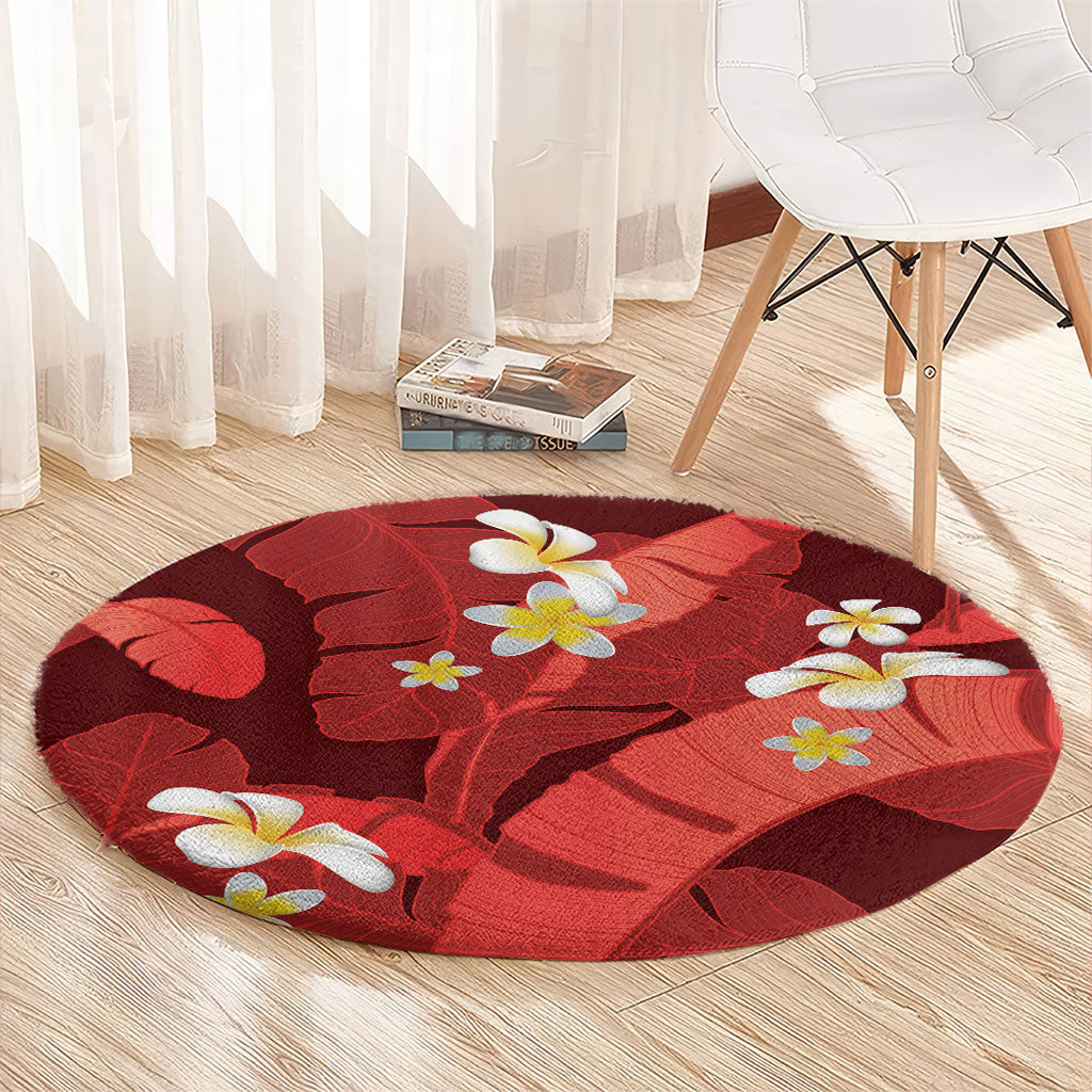 Red Banana Leaf Hawaii Round Carpet Lau Maia Plumeria Tropical Summer Vibes