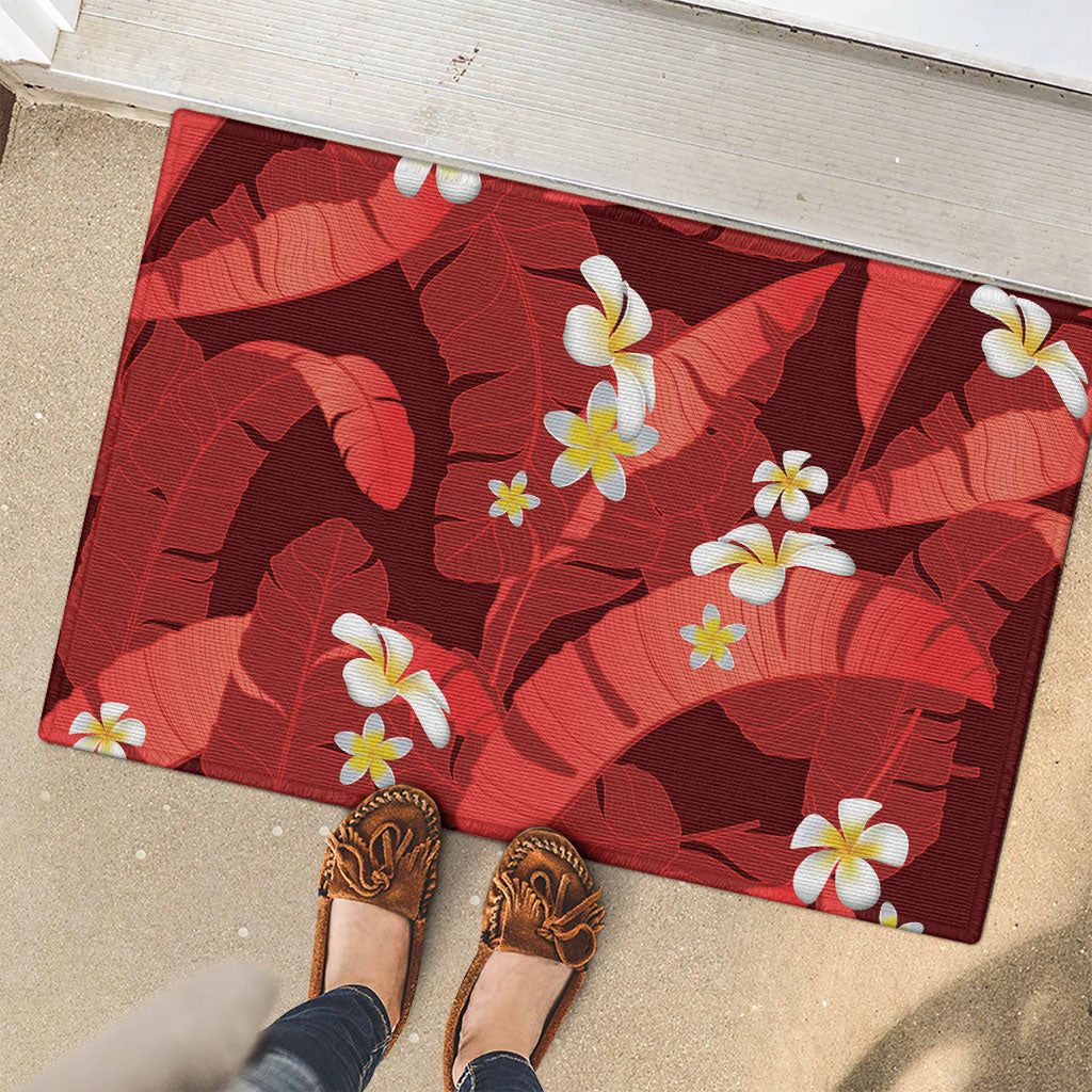 Red Banana Leaf Hawaii Rubber Doormat Lau Maia Plumeria Tropical Summer Vibes