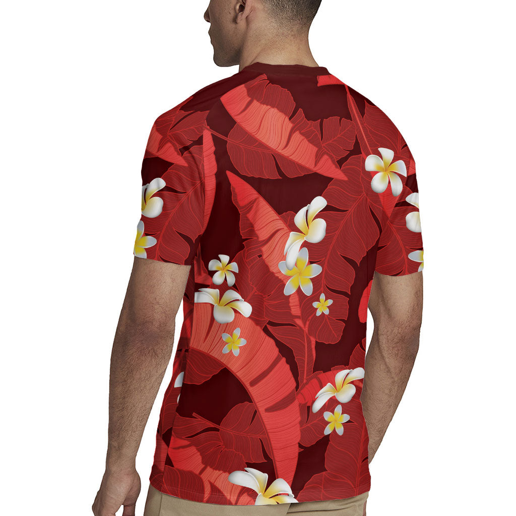 Red Banana Leaf Hawaii Rugby Jersey Lau Maia Plumeria Tropical Summer Vibes