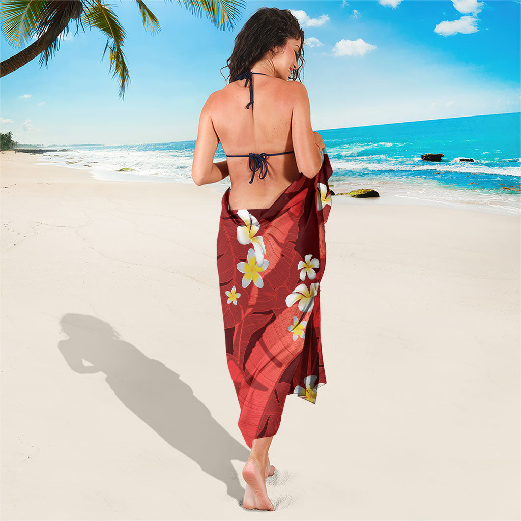 Red Banana Leaf Hawaii Sarong Lau Maia Plumeria Tropical Summer Vibes