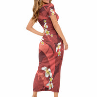Red Banana Leaf Hawaii Short Sleeve Bodycon Dress Lau Maia Plumeria Tropical Summer Vibes