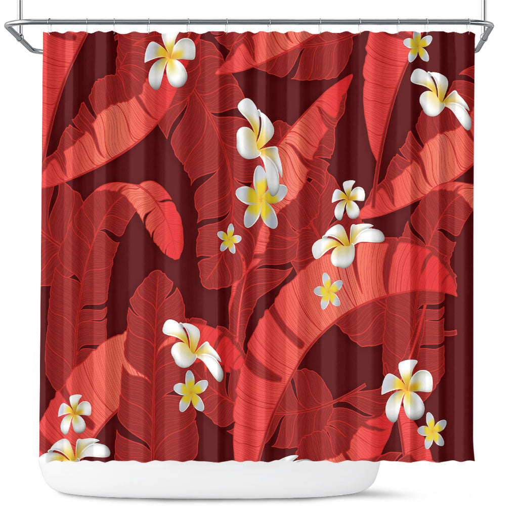 Red Banana Leaf Hawaii Shower Curtain Lau Maia Plumeria Tropical Summer Vibes LT14 Red - Polynesian Pride