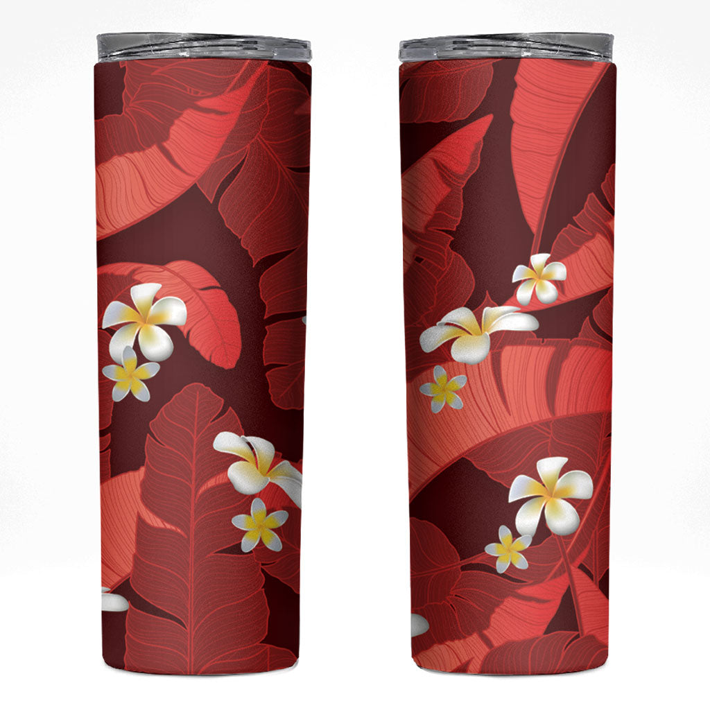 Red Banana Leaf Hawaii Skinny Tumbler Lau Maia Plumeria Tropical Summer Vibes