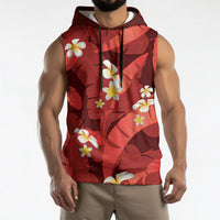 Red Banana Leaf Hawaii Sleeveless Hoodie Lau Maia Plumeria Tropical Summer Vibes