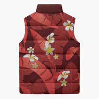 Red Banana Leaf Hawaii Sleeveless Puffer Jacket Lau Maia Plumeria Tropical Summer Vibes