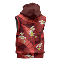 Red Banana Leaf Hawaii Sleeveless Zip Hoodie Lau Maia Plumeria Tropical Summer Vibes