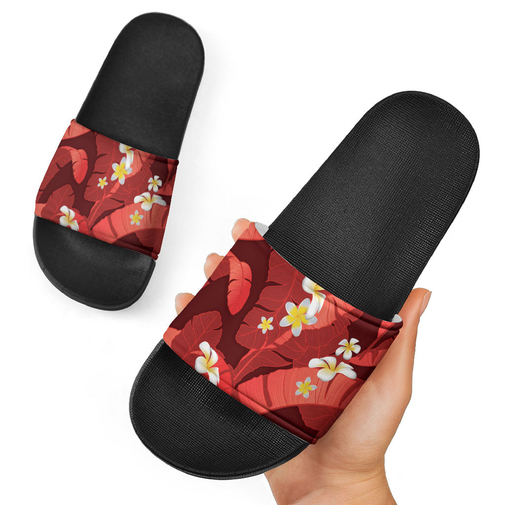 Red Banana Leaf Hawaii Slide Sandals Lau Maia Plumeria Tropical Summer Vibes