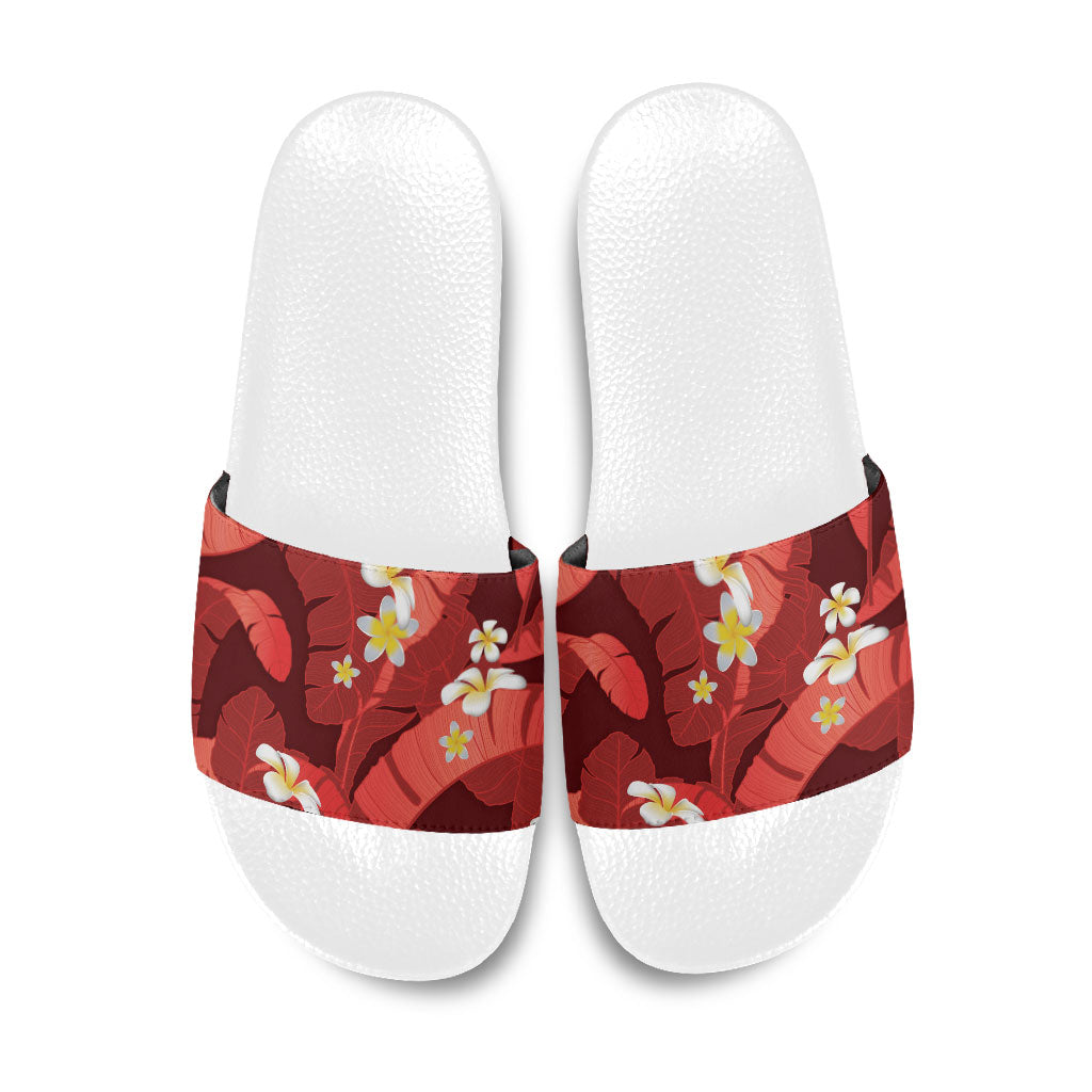 Red Banana Leaf Hawaii Slide Sandals Lau Maia Plumeria Tropical Summer Vibes