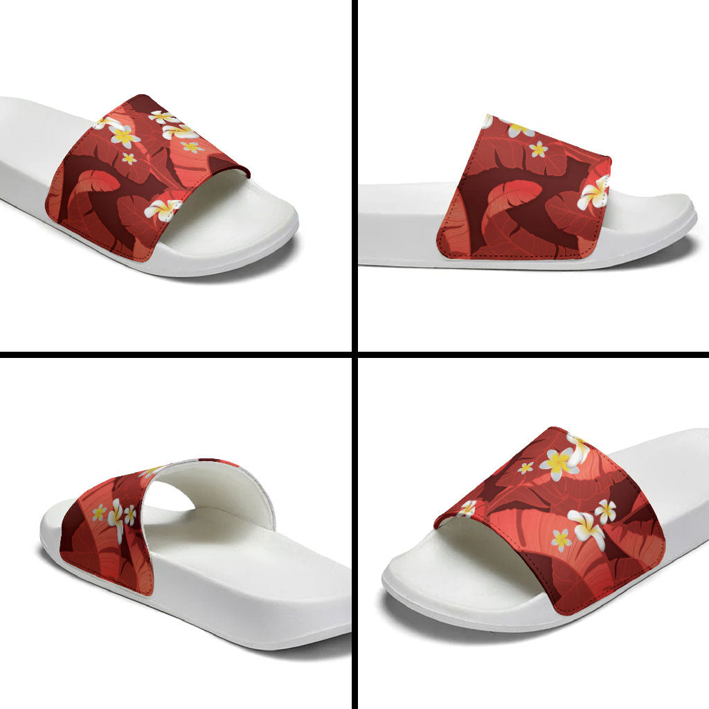 Red Banana Leaf Hawaii Slide Sandals Lau Maia Plumeria Tropical Summer Vibes