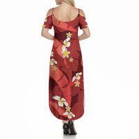 Red Banana Leaf Hawaii Summer Maxi Dress Lau Maia Plumeria Tropical Summer Vibes