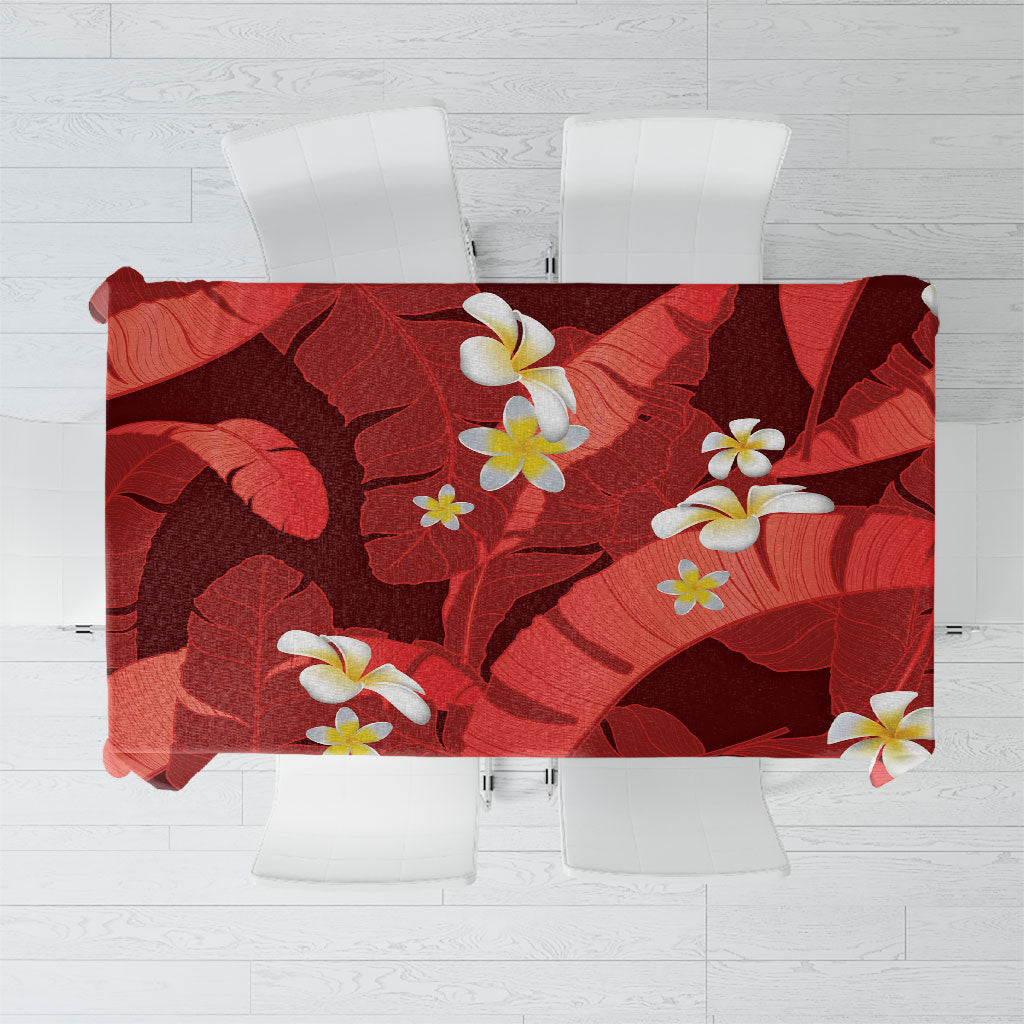 Red Banana Leaf Hawaii Tablecloth Lau Maia Plumeria Tropical Summer Vibes