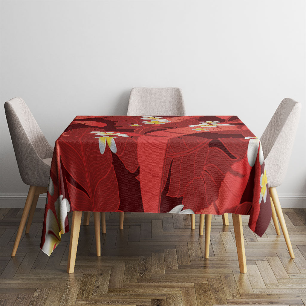 Red Banana Leaf Hawaii Tablecloth Lau Maia Plumeria Tropical Summer Vibes