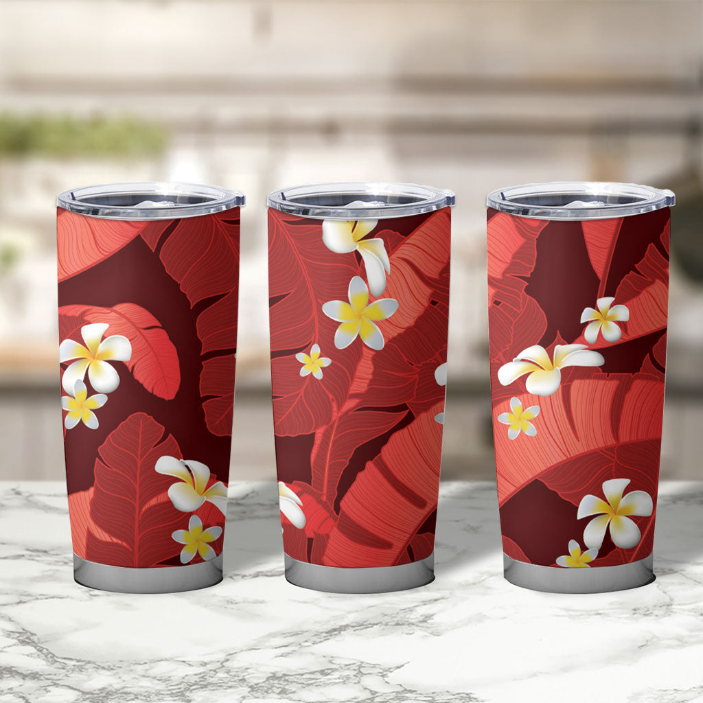 Red Banana Leaf Hawaii Tumbler Cup Lau Maia Plumeria Tropical Summer Vibes
