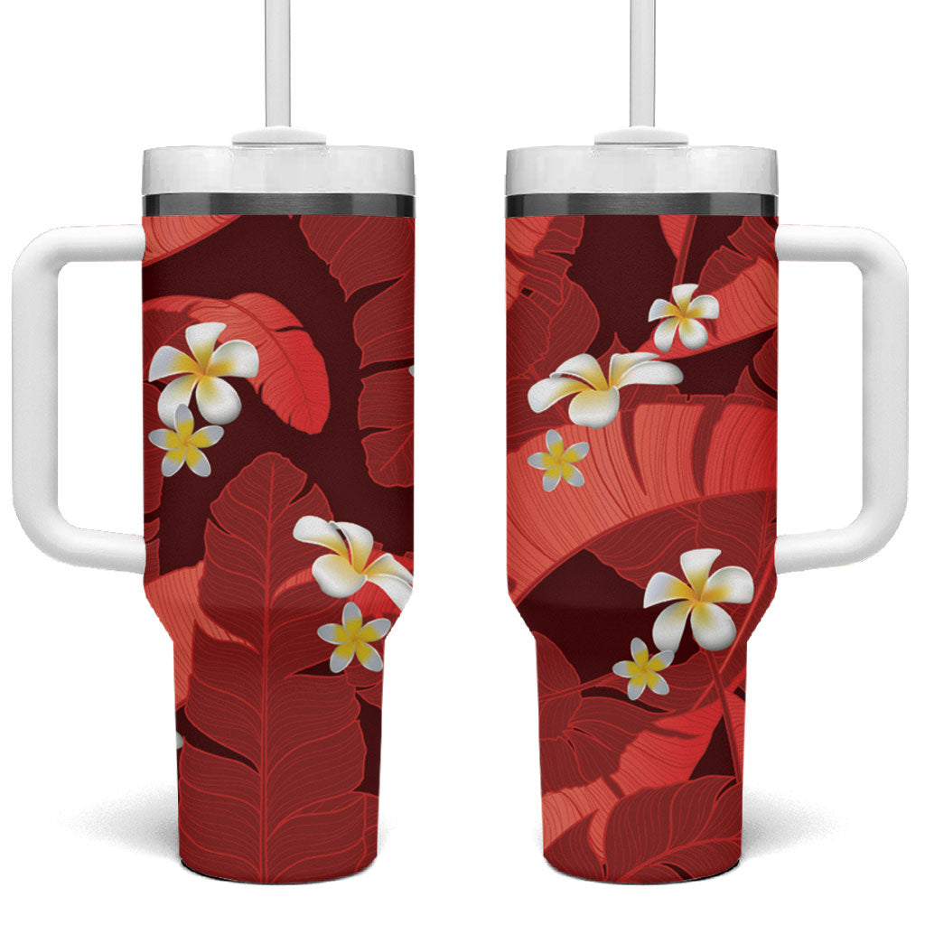Red Banana Leaf Hawaii Tumbler With Handle Lau Maia Plumeria Tropical Summer Vibes