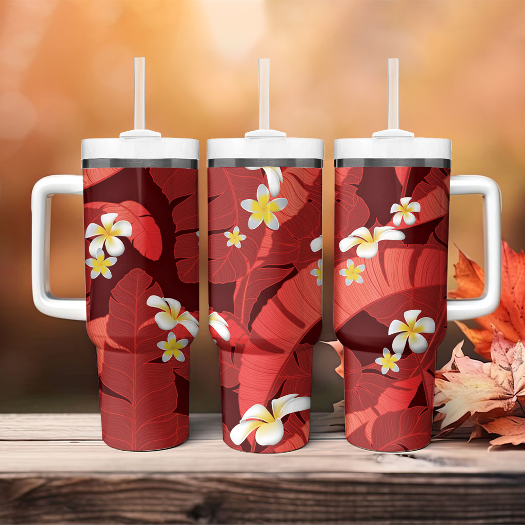 Red Banana Leaf Hawaii Tumbler With Handle Lau Maia Plumeria Tropical Summer Vibes