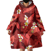Red Banana Leaf Hawaii Wearable Blanket Hoodie Lau Maia Plumeria Tropical Summer Vibes