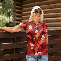 Red Banana Leaf Hawaii Women Polo Shirt Lau Maia Plumeria Tropical Summer Vibes