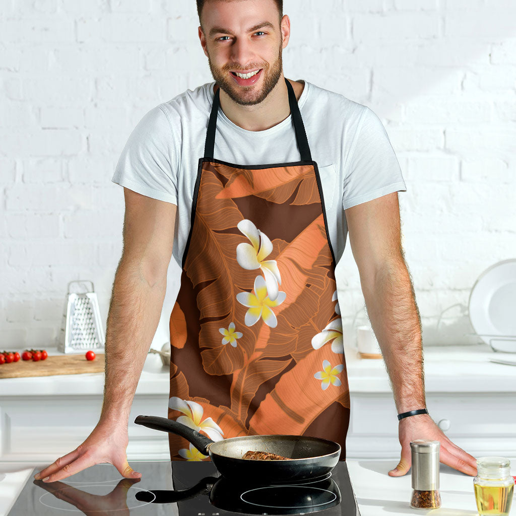 Orange Banana Leaf Hawaii Apron Lau Maia Plumeria Tropical Summer Vibes