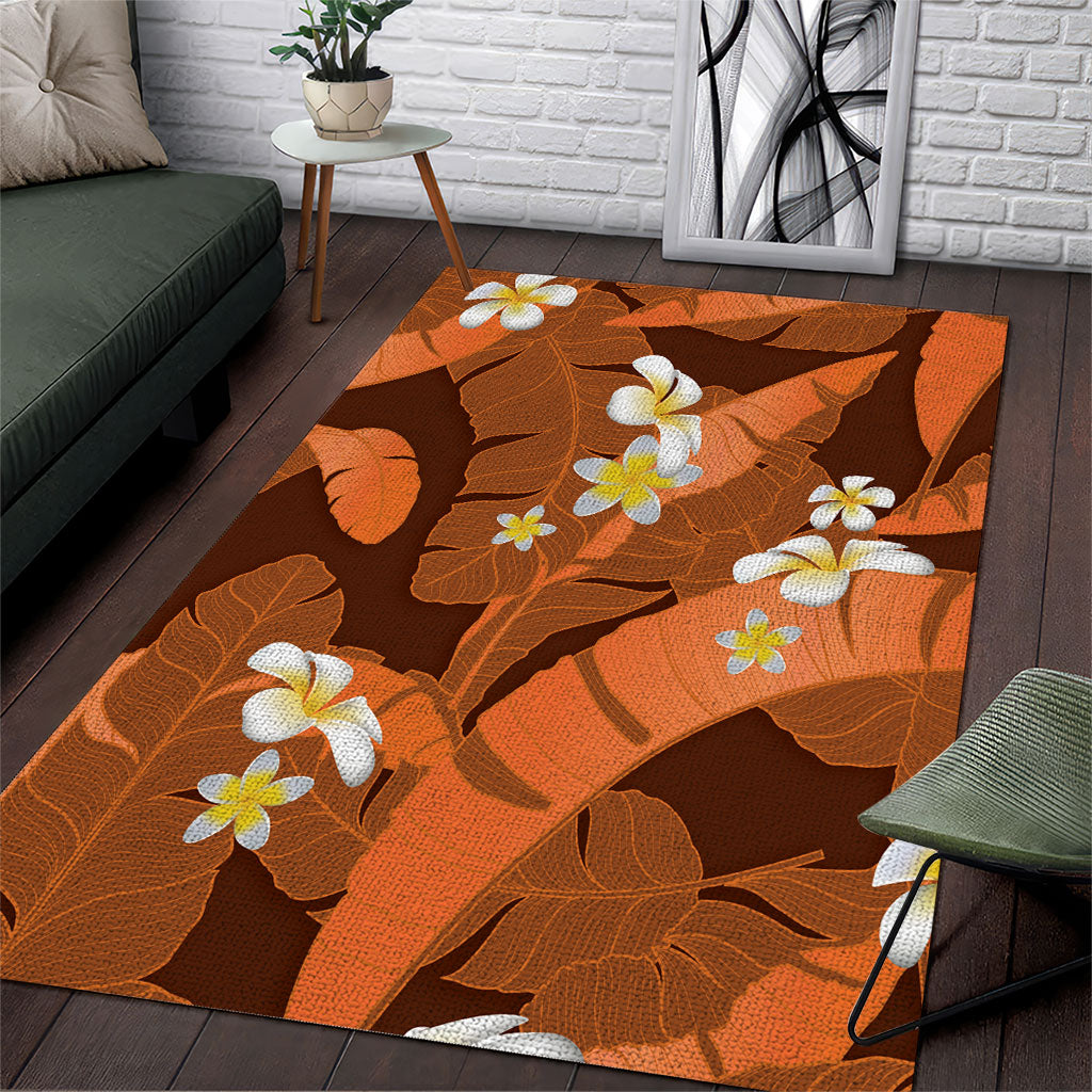 Orange Banana Leaf Hawaii Area Rug Lau Maia Plumeria Tropical Summer Vibes LT14 Orange - Polynesian Pride