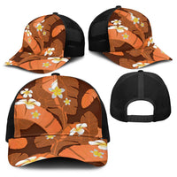Orange Banana Leaf Hawaii Baseball Net Cap Lau Maia Plumeria Tropical Summer Vibes