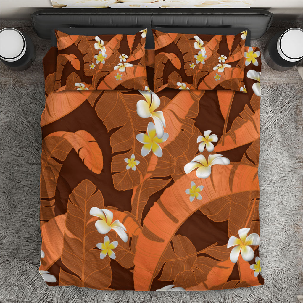 Orange Banana Leaf Hawaii Bedding Set Lau Maia Plumeria Tropical Summer Vibes