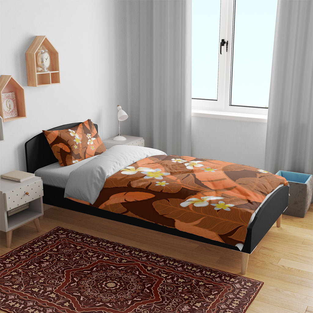 Orange Banana Leaf Hawaii Bedding Set Lau Maia Plumeria Tropical Summer Vibes