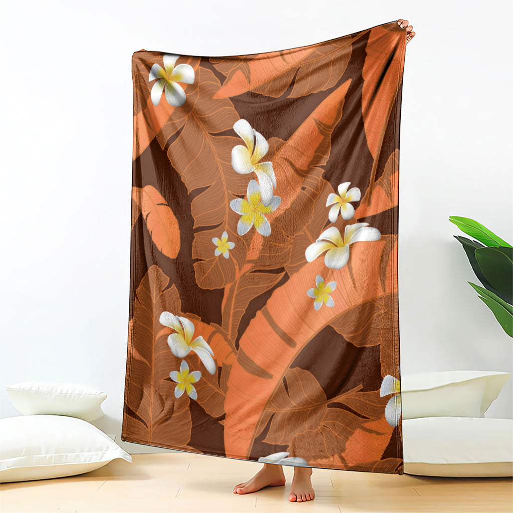Orange Banana Leaf Hawaii Blanket Lau Maia Plumeria Tropical Summer Vibes