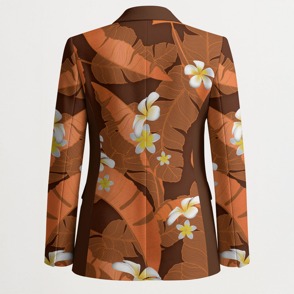 Orange Banana Leaf Hawaii Blazer Lau Maia Plumeria Tropical Summer Vibes