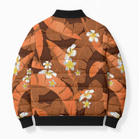 Orange Banana Leaf Hawaii Bomber Puffer Jacket Lau Maia Plumeria Tropical Summer Vibes