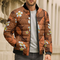 Orange Banana Leaf Hawaii Bomber Puffer Jacket Lau Maia Plumeria Tropical Summer Vibes