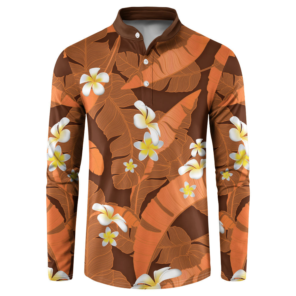 Orange Banana Leaf Hawaii Button Sweatshirt Lau Maia Plumeria Tropical Summer Vibes LT14 Orange - Polynesian Pride