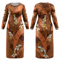 Orange Banana Leaf Hawaii Couples Matching Long Sleeve Bodycon Dress and Long Sleeve Button Shirt Lau Maia Plumeria Tropical Summer Vibes