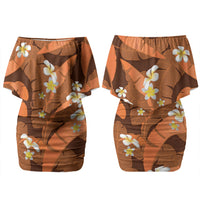 Orange Banana Leaf Hawaii Couples Matching Off Shoulder Short Dress and Long Sleeve Button Shirt Lau Maia Plumeria Tropical Summer Vibes