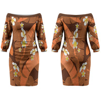 Orange Banana Leaf Hawaii Couples Matching Off The Shoulder Long Sleeve Dress and Hawaiian Shirt Lau Maia Plumeria Tropical Summer Vibes