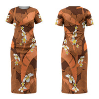 Orange Banana Leaf Hawaii Couples Matching Short Sleeve Bodycon Dress and Long Sleeve Button Shirt Lau Maia Plumeria Tropical Summer Vibes