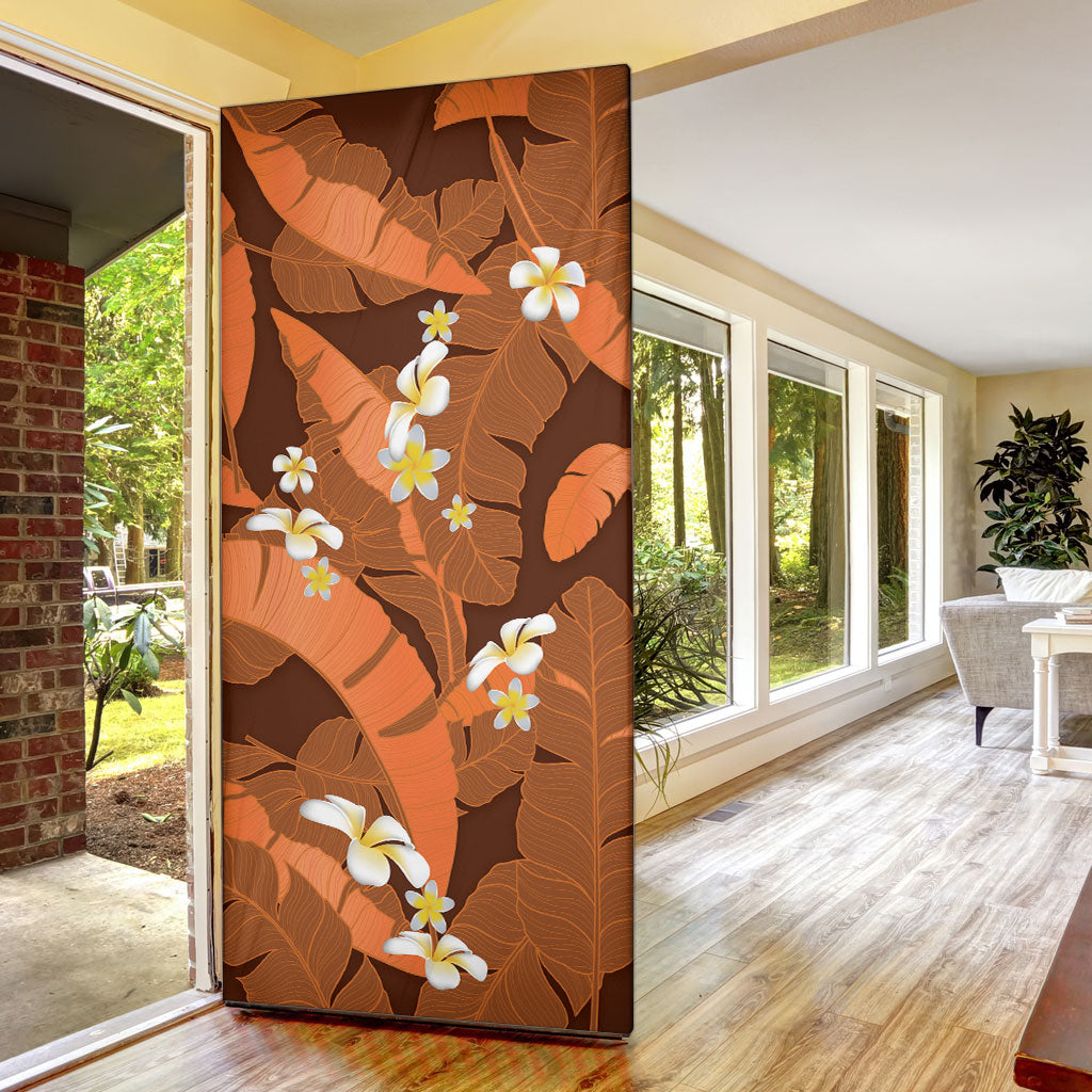 Orange Banana Leaf Hawaii Door Cover Lau Maia Plumeria Tropical Summer Vibes
