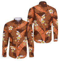 Orange Banana Leaf Hawaii Family Matching Off The Shoulder Long Sleeve Dress and Hawaiian Shirt Lau Maia Plumeria Tropical Summer Vibes
