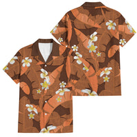 Orange Banana Leaf Hawaii Family Matching Off Shoulder Short Dress and Hawaiian Shirt Lau Maia Plumeria Tropical Summer Vibes