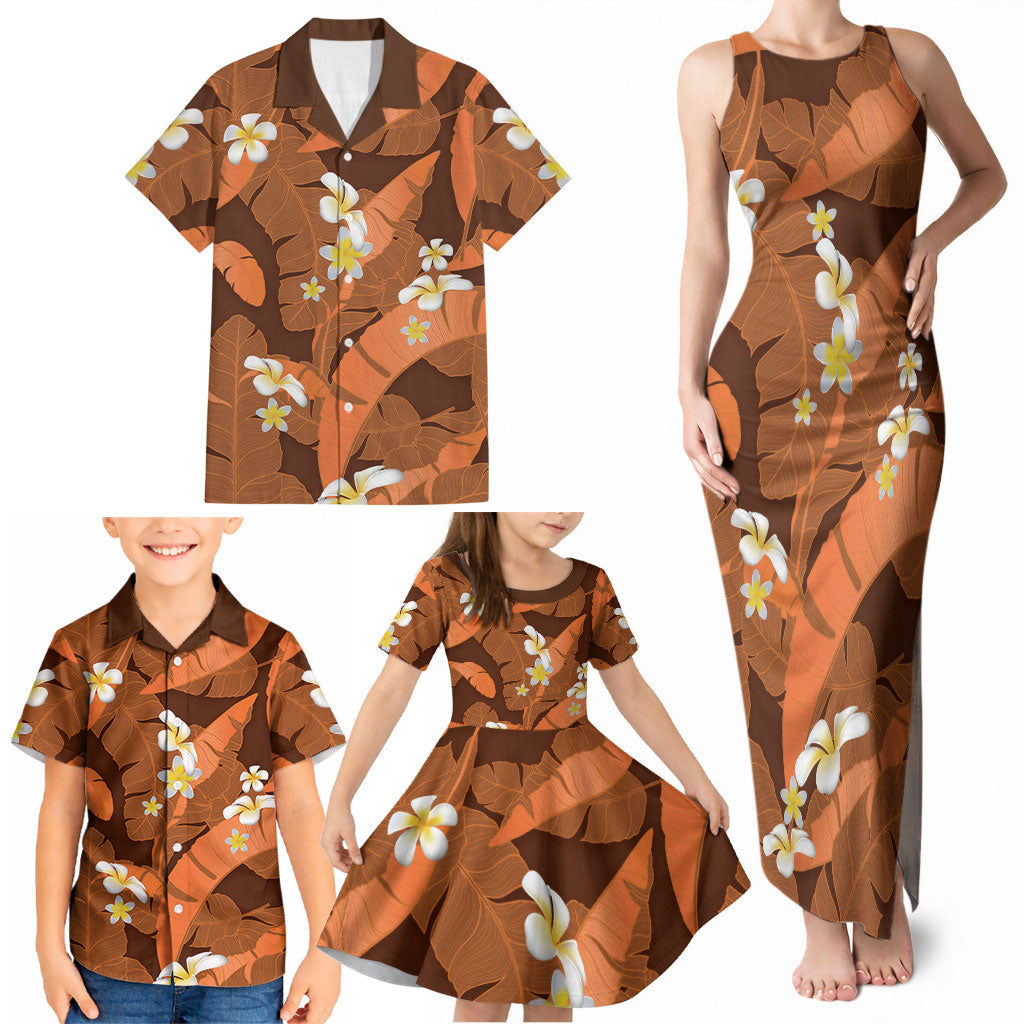 Orange Banana Leaf Hawaii Family Matching Tank Maxi Dress and Hawaiian Shirt Lau Maia Plumeria Tropical Summer Vibes