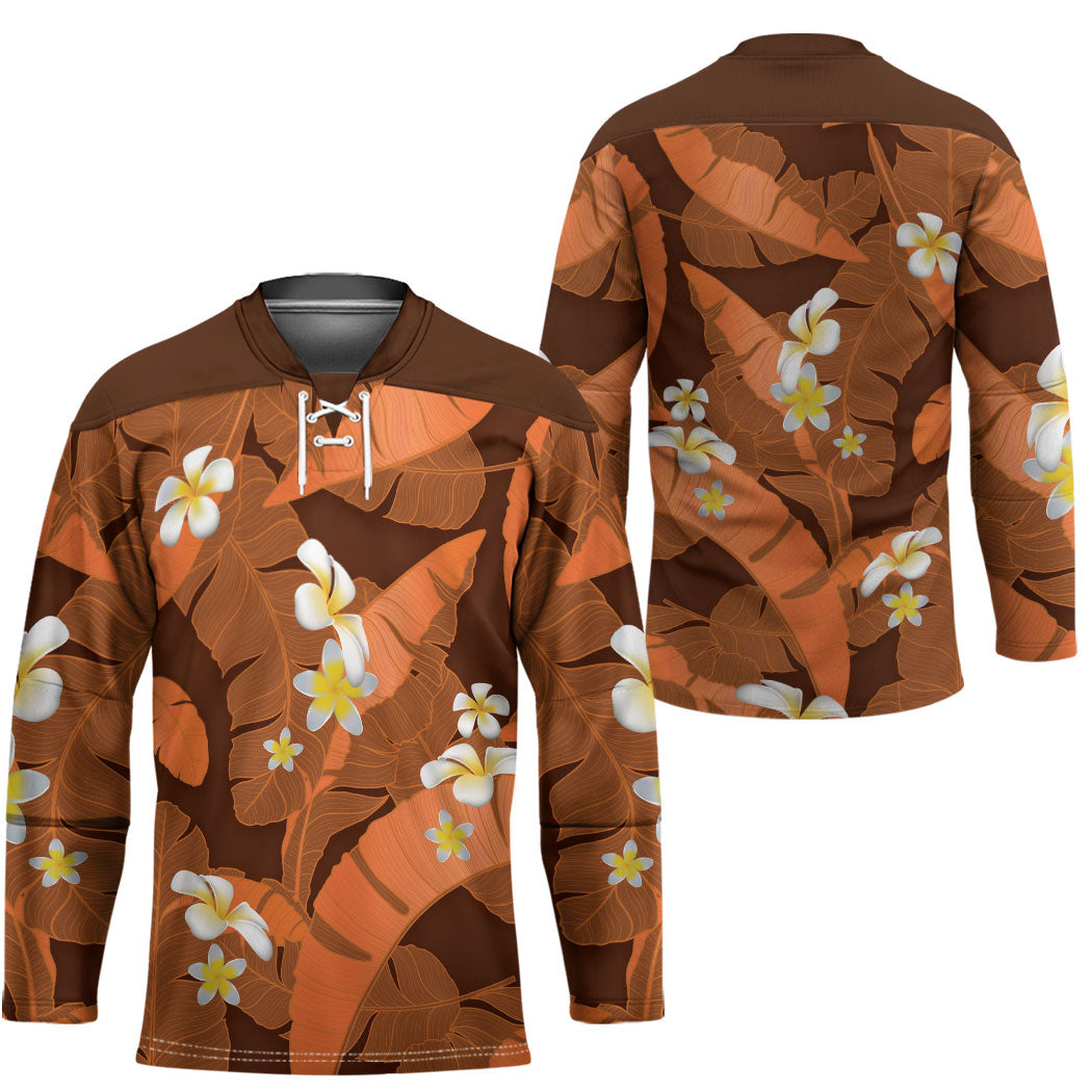 Orange Banana Leaf Hawaii Hockey Jersey Lau Maia Plumeria Tropical Summer Vibes