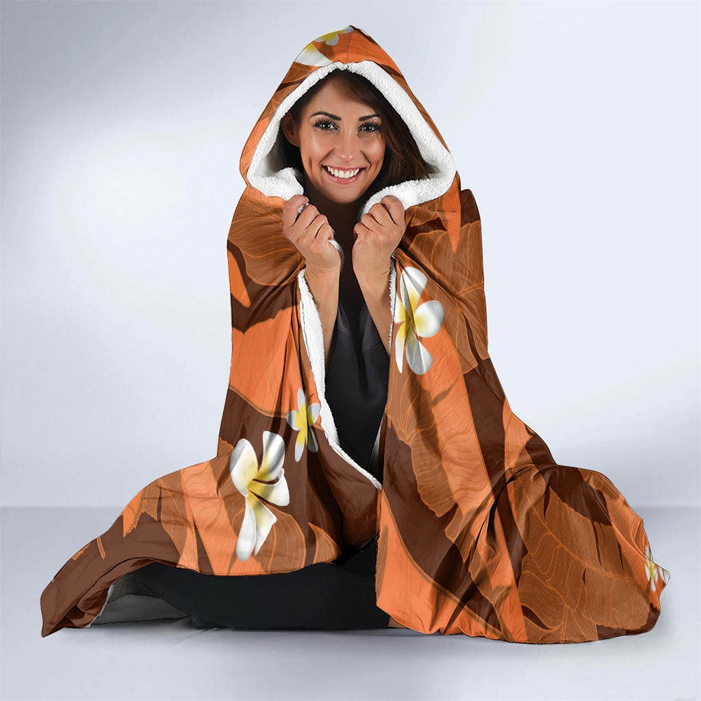 Orange Banana Leaf Hawaii Hooded Blanket Lau Maia Plumeria Tropical Summer Vibes