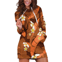 Orange Banana Leaf Hawaii Hoodie Dress Lau Maia Plumeria Tropical Summer Vibes