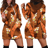 Orange Banana Leaf Hawaii Hoodie Dress Lau Maia Plumeria Tropical Summer Vibes