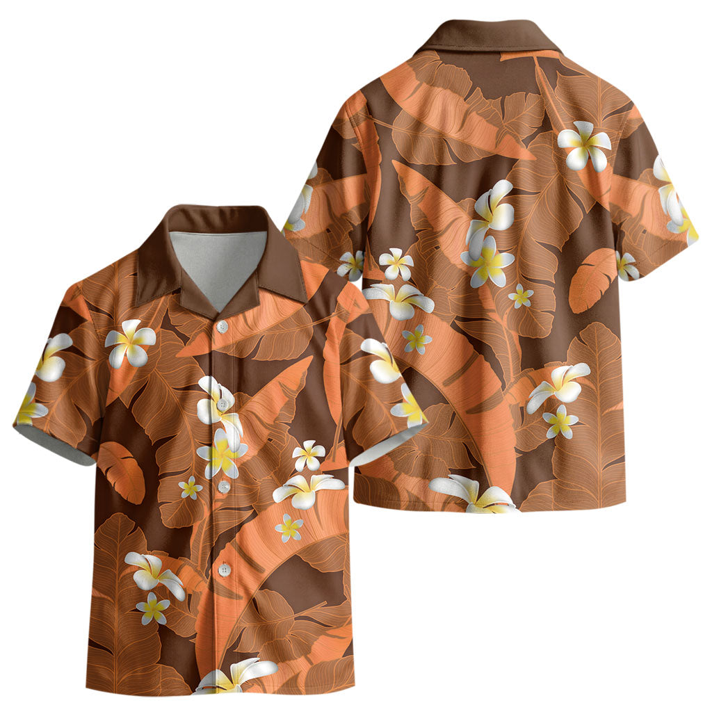 Orange Banana Leaf Hawaii Kid Hawaiian Shirt Lau Maia Plumeria Tropical Summer Vibes