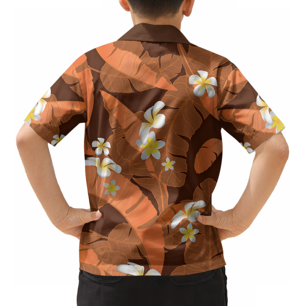 Orange Banana Leaf Hawaii Kid Hawaiian Shirt Lau Maia Plumeria Tropical Summer Vibes