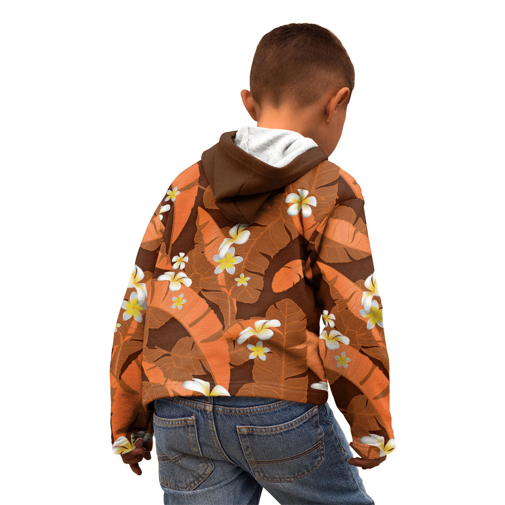 Orange Banana Leaf Hawaii Kid Hoodie Lau Maia Plumeria Tropical Summer Vibes