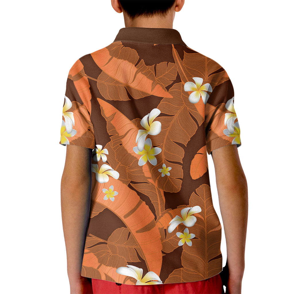 Orange Banana Leaf Hawaii Kid Polo Shirt Lau Maia Plumeria Tropical Summer Vibes