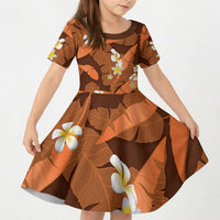 Orange Banana Leaf Hawaii Kid Short Sleeve Dress Lau Maia Plumeria Tropical Summer Vibes